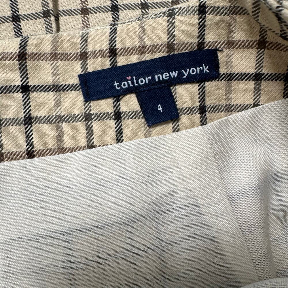 Tailor New York Tan Y2K Zipper Back Bow Accent Pleated Check Hem Skirt Size 4 - Picture 6 of 8